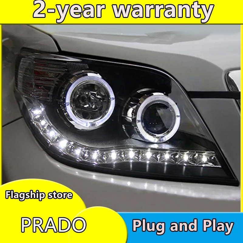 

Автомобильный стайлинговый чехол для фар Toyota Prado 2004-2009, светодиодные фары DRL, скрытая фара, ангельские глазки, биксеноновые аксессуары