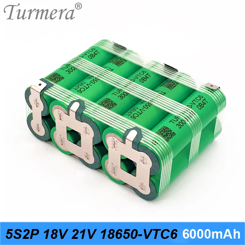 Turmera 18650 VTC6 3000mAh 6000mAh 5S 18V 21V Lithium Battery 30A Welding Strip for Screwdriver Battery Shurika Shura Customize