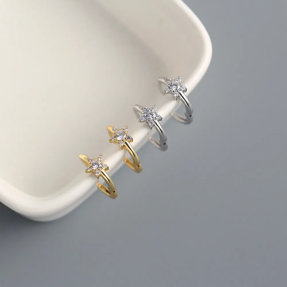 ANDYWEN 925 Sterling Silver Plain Star Huggies Middle Hoops Earring Fashion Jewelry For 2021 Rock Punk Jewels Party image 4