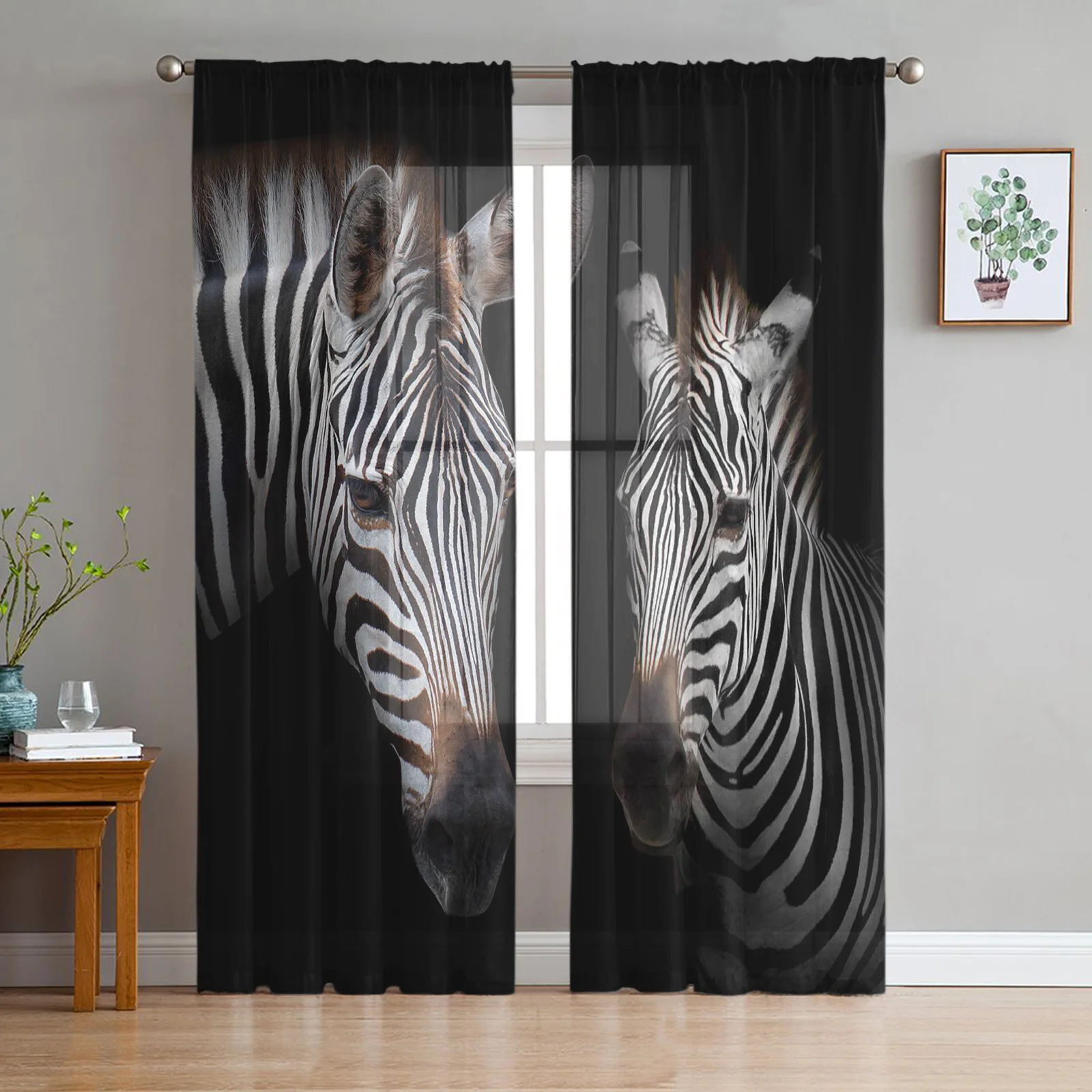 Animal Zebra Black Sheer Curtains for Windows Tulle Curtains for Living Room Bedroom Children Room Decor