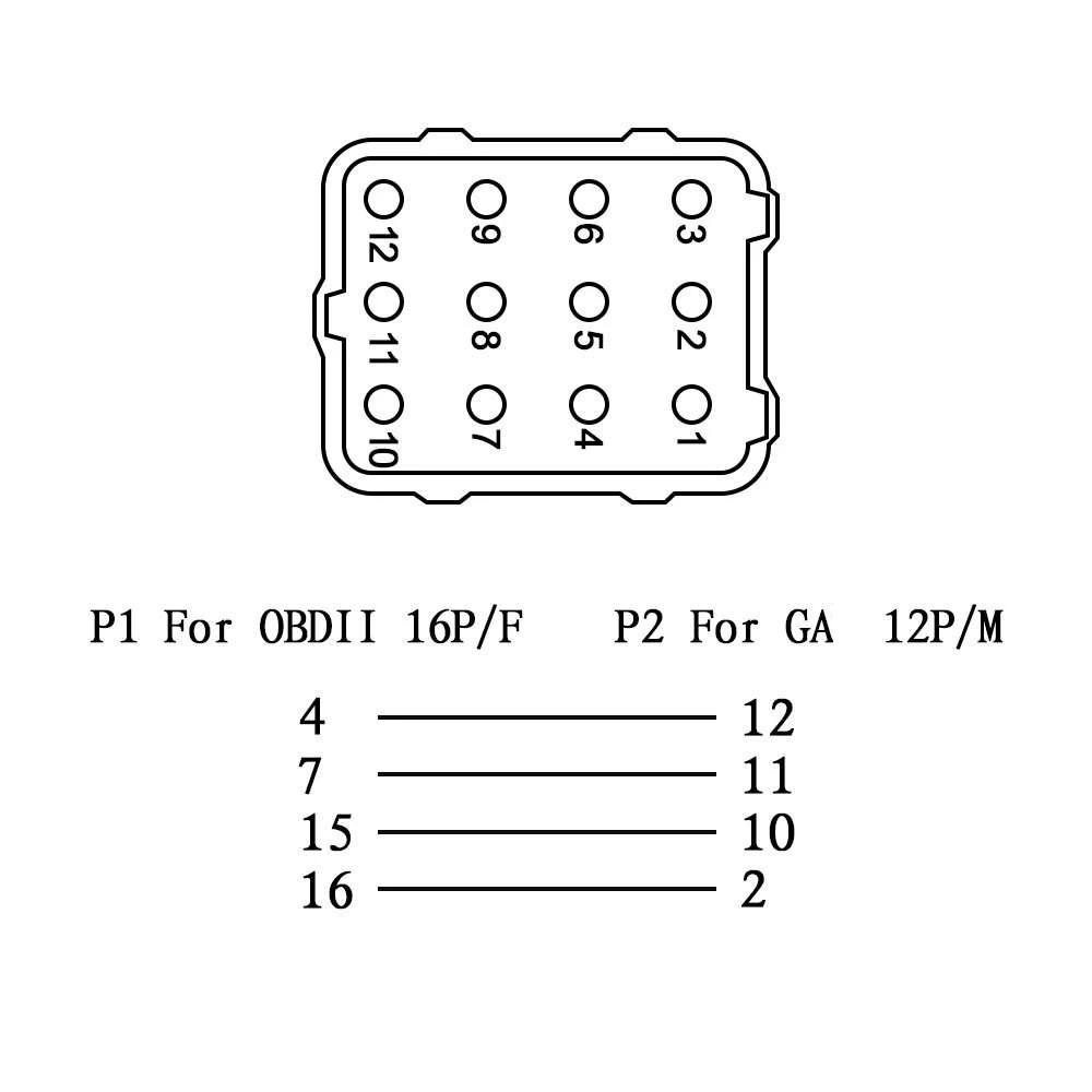 Auto Diagnostic Connector OBDII OBD 2 Connector Adapter For Gaz 12 Pin to 16 Pin Cable For GAZ 12Pin Auto Scanner Adapter