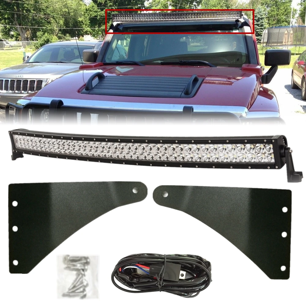 Curved/ Straight 50Inch Led Work Light Bar Roof Mounting Bracket Holder Set For Hummer H3 2006-2010 With Free Wire Harness