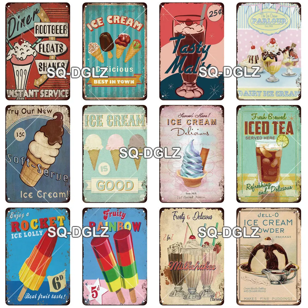 [SQ-DGLZ] Milkshake Metal Sign Vintage Plaque Tin Sign Wall Decoration Home Decor Bar Sign Home Decor Ice Cream Poster