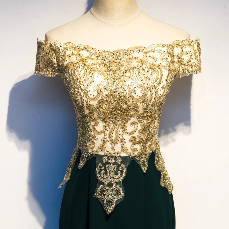 Robe de soirée trompent en cristal vert foncé doré, robes de soirée personnalisées, longueur au sol, grande taille, nouveau, initié, R1359