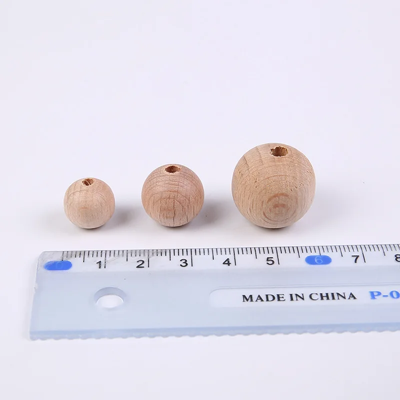 100pcs/lot Natural Beech Wood Beads 12MM 15MM 20MM Round Loose Spacer Wooden Beads DIY Jewelry Pacifier clip Accessories