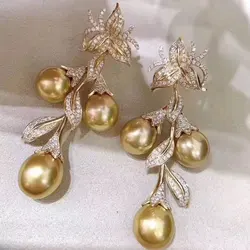 D809 Pearl Earrings Fine Jewelry 925 Sterling Silver 8-9mm Nature Fresh Water Golden Pearls Drop Dangle Earrings for Women