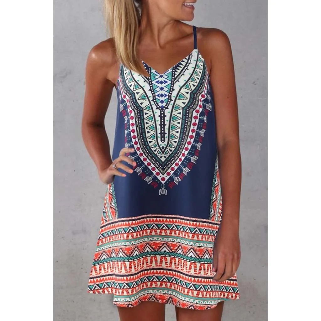 2021 Zomer Gypsy Beach Kleurrijke Jurk Korte Spaghetti Digital Print Jarretel Jurk Rok Vrouwen Nachtkleding Maat S Tot 3XL