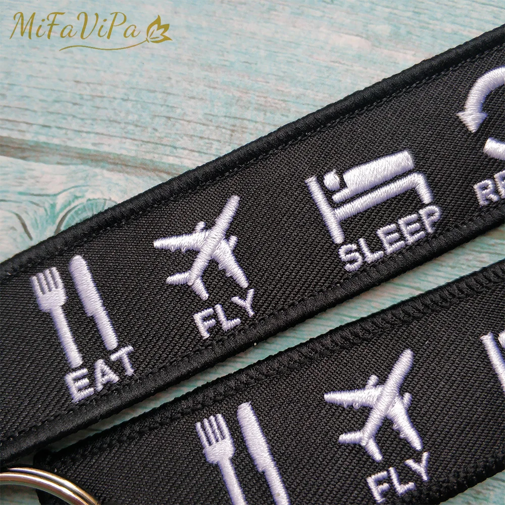 MiFaViPa 3 PC EAT FLY SLEEP REPEAT Keychain Fashion Trinket Strap Embroidery Aviation Key Chain for Men Gift Flight Crew Llavero