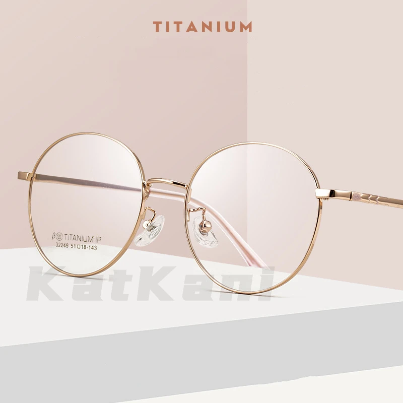 KatKani Retro Ultra-Light Pure Titanium Optical Prescription Myopia Eyeglasses Frame For Men And Women Round Glasses frame 32249