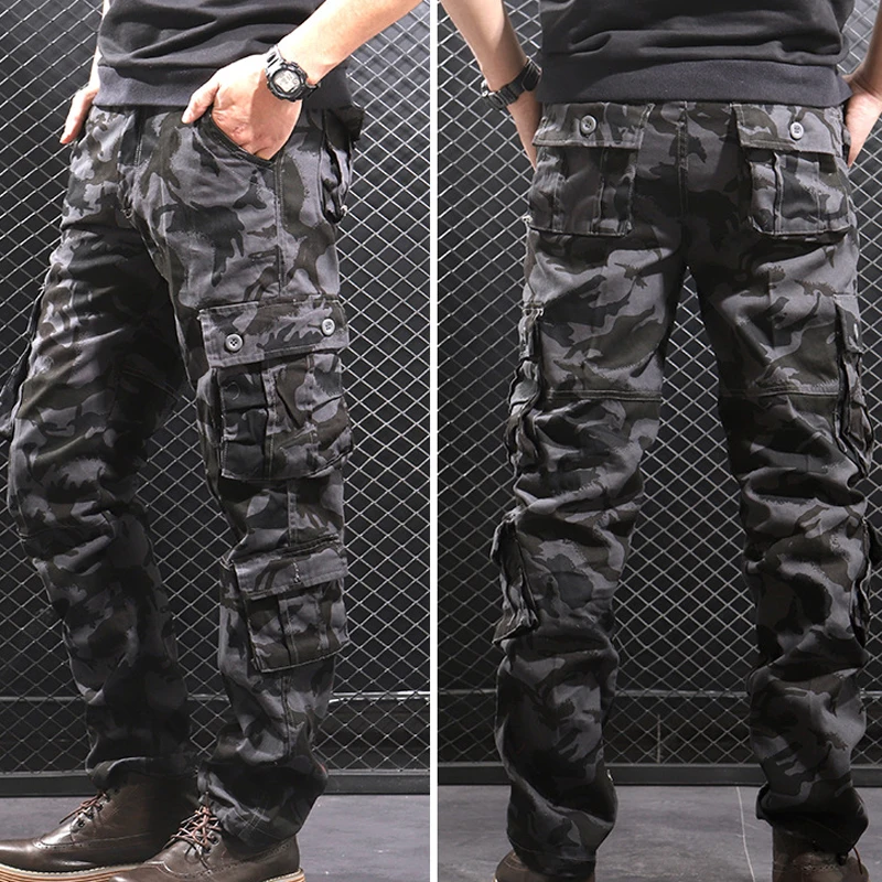 Camouflage Cargo Pants for Men Spring Autumn Multi Pocket Joggers Men Pants Cotton Overalls Casual Trousers Size 29-44 MY328