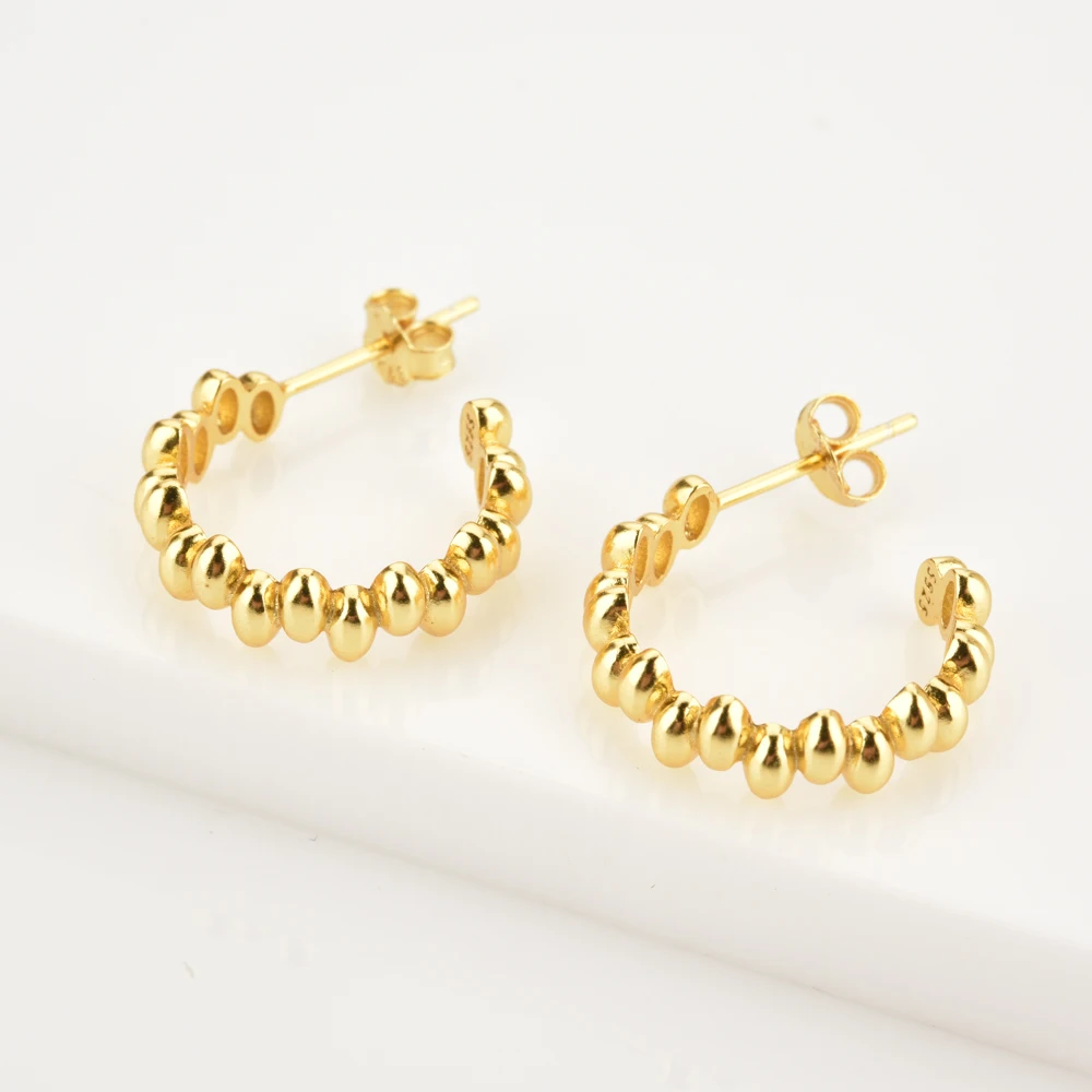 ANDYWEN 925 Sterling Silver Gold Beads Charms Ear Cuff Earring Earcuff None Piercing Clips Cuffs Women Party Rock Fine Jewelry