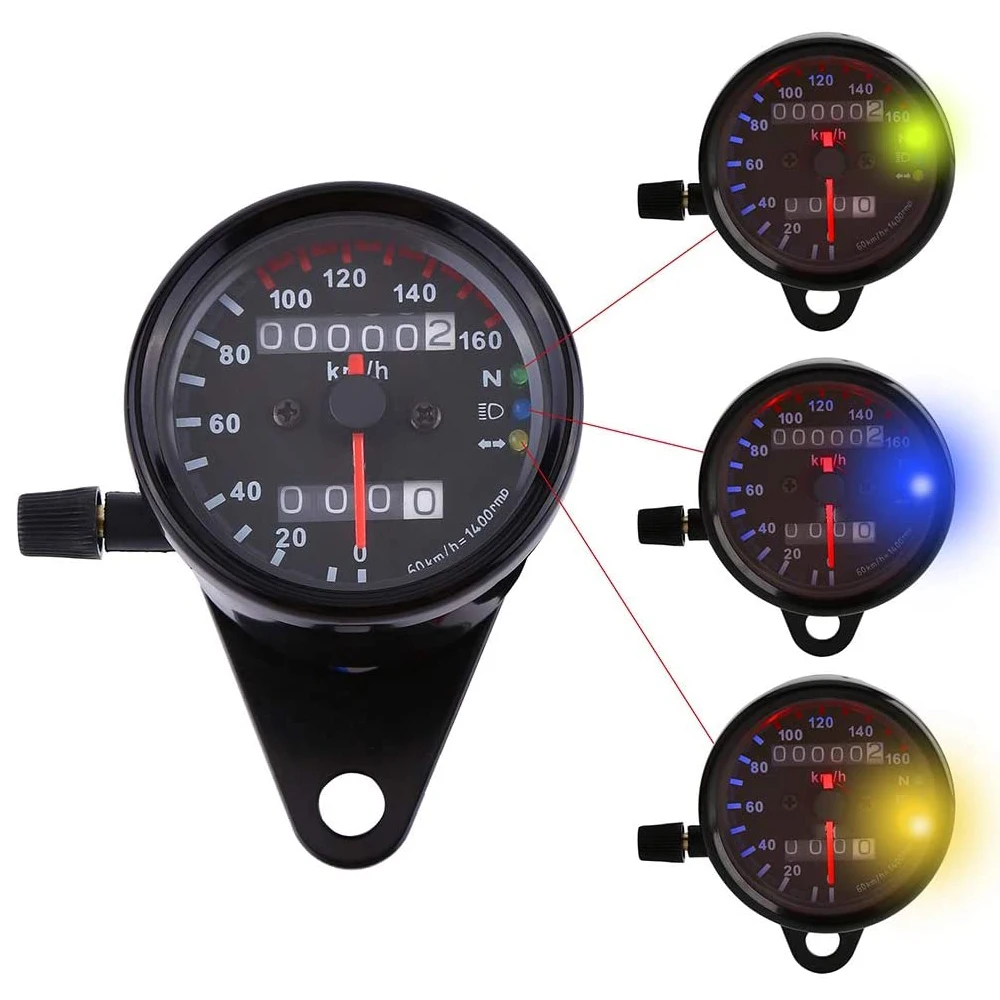 Universal Motorcycle Speedometer Odometer Gauge for Cafe Racer Motorbike with LED Signal Light Backlight Indicator