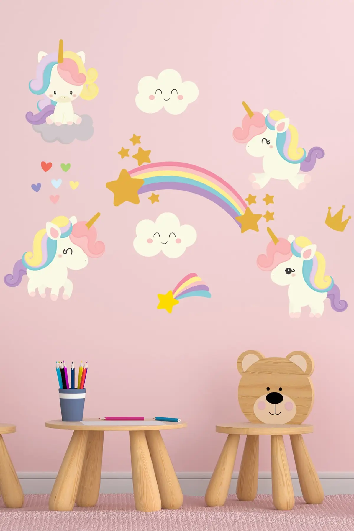 140 X100 CM Cute Unicorn Rainbow Clouds And Stars Kids Room Sticker Children Special Quality Pleasing Appearance 2021 Trend