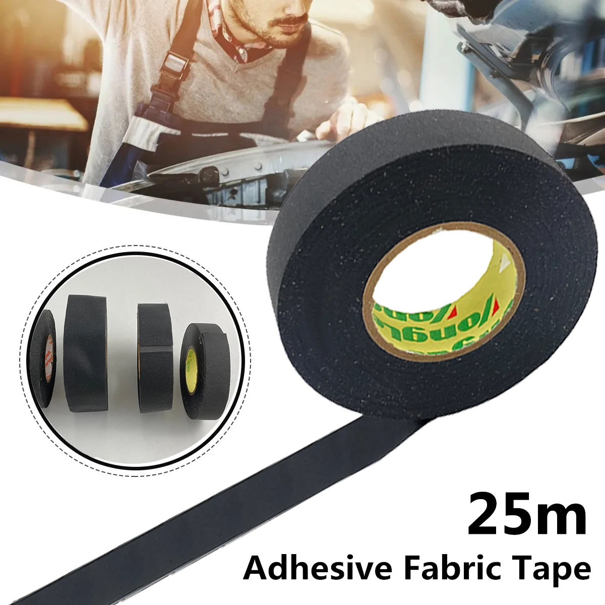 25 Meters Heat-resistant Adhesive Cloth Fabric Tape Wool Roll Black Wiring Harness Electric Cable Wire Tape Tools 19/25/32/50mm