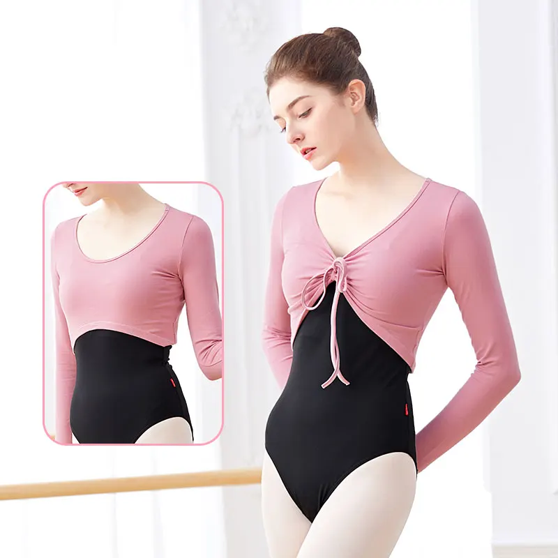 Woman Ballet Tops Drawstring Cotton Long Sleeve Dance Shirts Tops Woman Dancewear Training Tops Dance Costumes