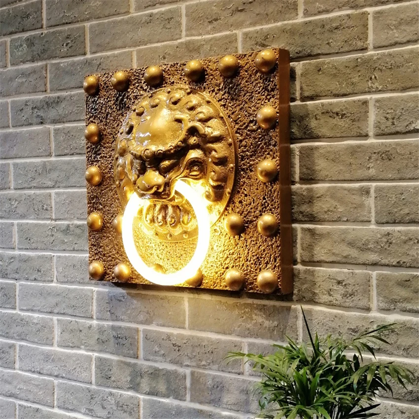 Chinese vintage carving manor ring wall lamps outdoor courtyard living room corridor Zen decorative wall sconces lights fixtures