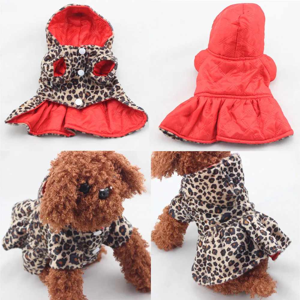 Pet Dog Clothes Cotton Dress Fashion Leopard Print Autumn Winter Warm Dog Clothing Plus Size Beautiful For Small Medium Dogs