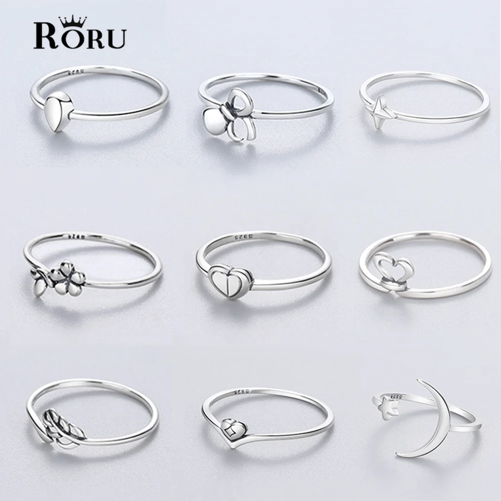 

RORU New Real S925 Sterling Silver Rings 10 Styles for Women Fine Jewelry Party Anniversary Wedding Birthday Engagement Gifts