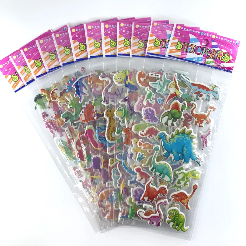 12 arkuszy/zestaw 3D dinozaur naklejki dla dzieci zabawki dekoracje ścienne do domu Cartoon naklejki Scrapbooking chłopcy notatnik pamiętnik etykiety