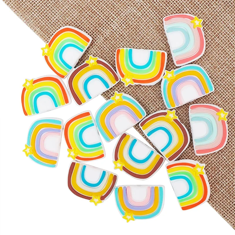 Chenkai 50pcs Rainbow Stars Baby Silicone Beads Teether Baby Cartoon Teething DIY Infant Necklace Pendant Bracelet Accessories