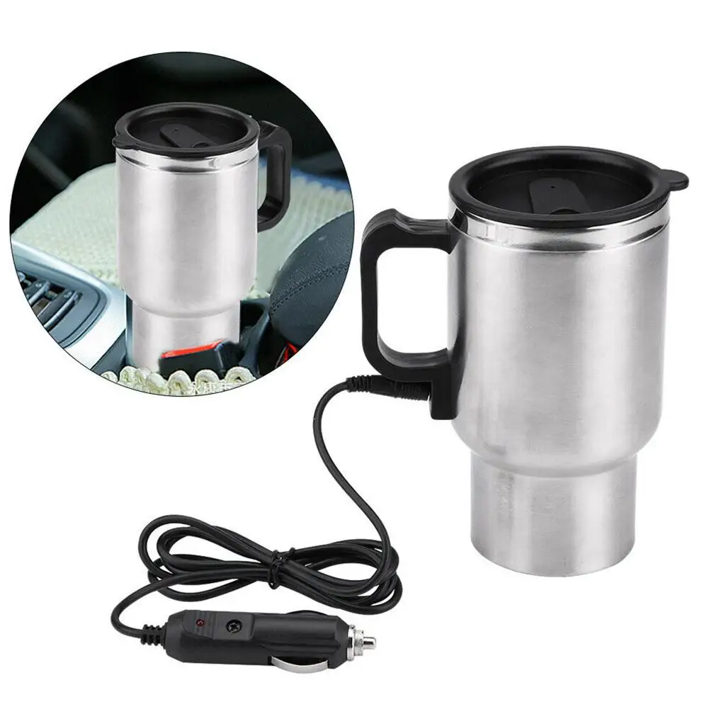 Vehicle Heating Cup 500ML 12V Car Vehicle Heating Stainless Steel Water Cup Kettle Coffee Heated Mug Stainless Steel Accessories