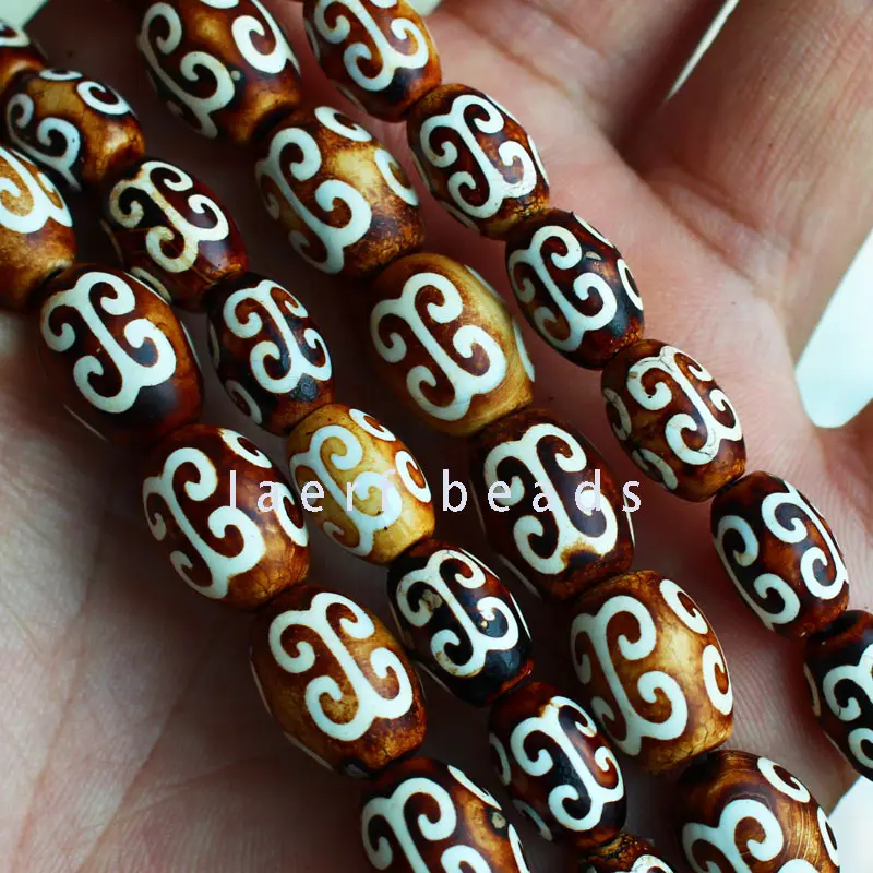 

8x12 10x14mm Brown DZI beads Tibet Drum Agate stone bucket DIY Pendant Loose Beads 7.5"