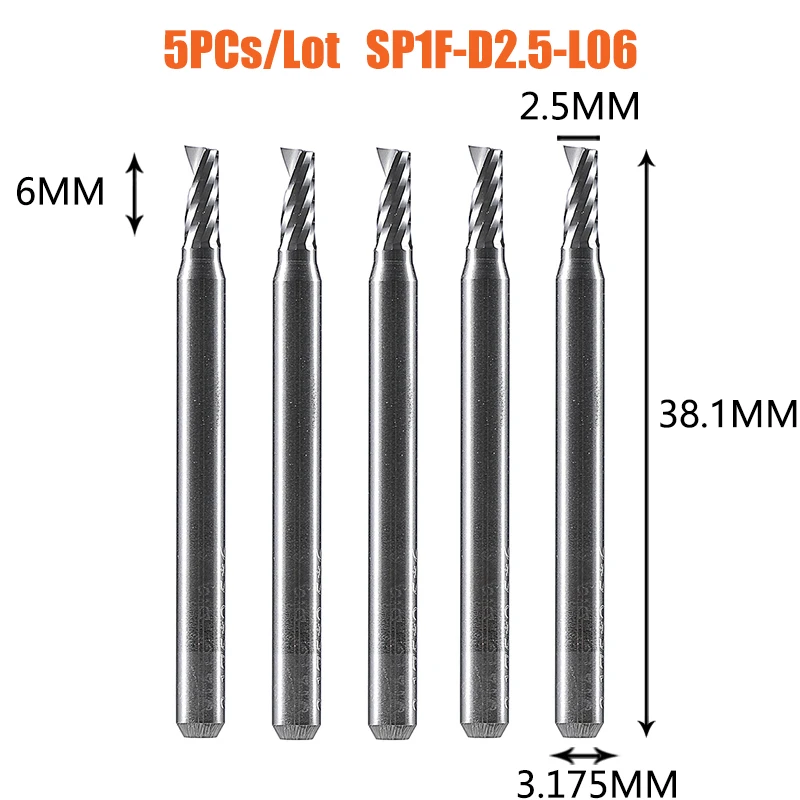 Dreanique 5 st/lot Enkelvoudige Fluit Spiraalfrees CNC 3D Reclame Gravure 1 Fluit Bit voor hout Acryl Aluminium Kunststoffen Snijden
