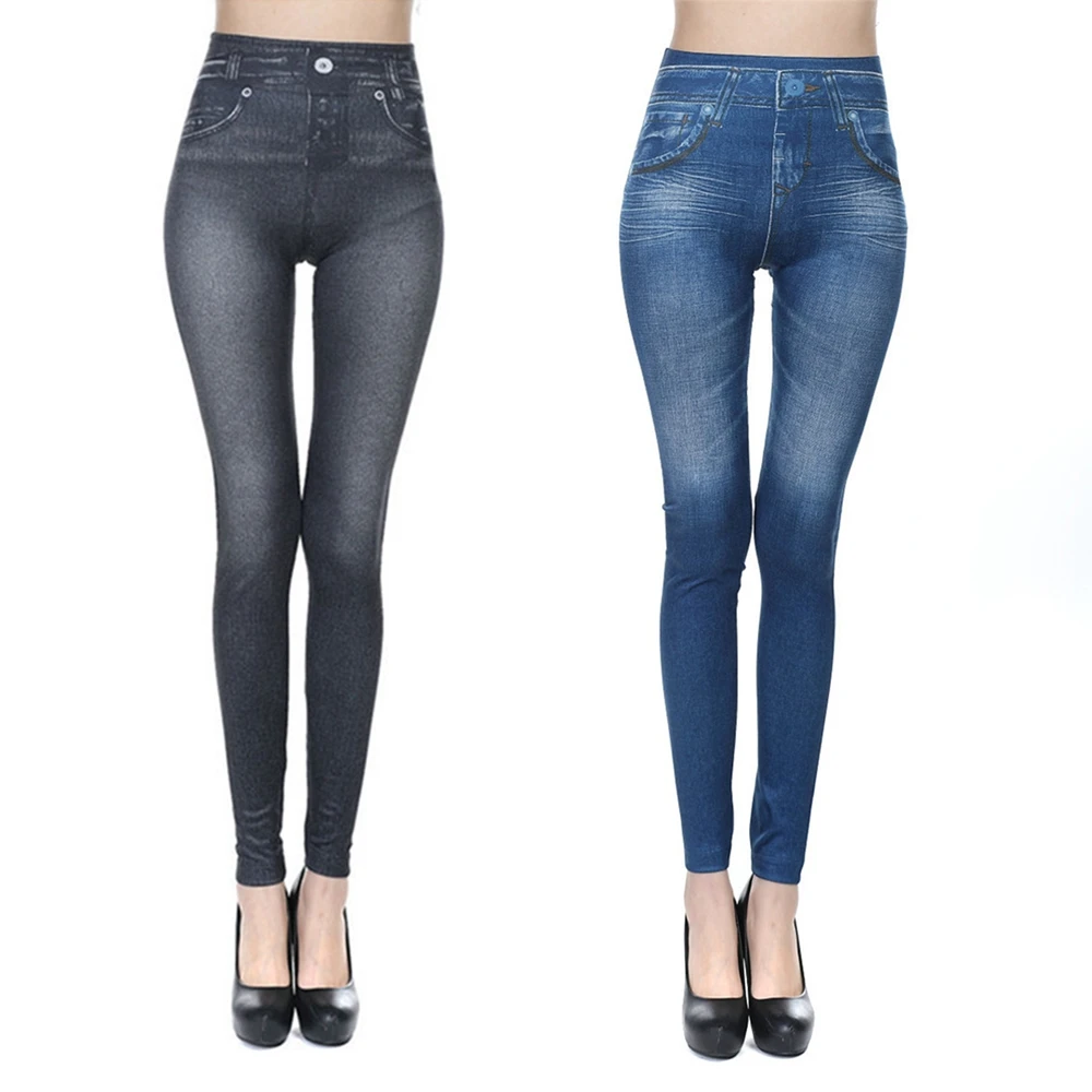 Sexy Women High Waist Slim Skinny Jeggings with Pockets Denim Print Jeans Seamles Sexy Stretchy Full Length Pants