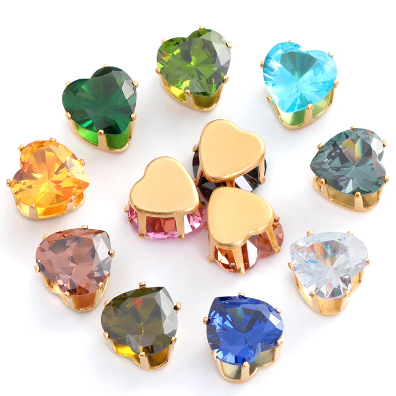 Pipatian Multi Size Heart Zircon High Quality Gemstone Zirconia Glitter Rhinestone Crystal Decorative Sewing Stone For Clothing