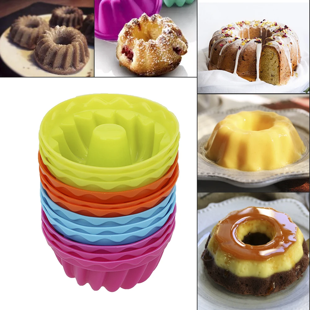 HILIFE Silicone Pudding Cupcake Muffin Donut Mold Non-Stick Baking Jelly Mould 12pcs/set Thread Shape