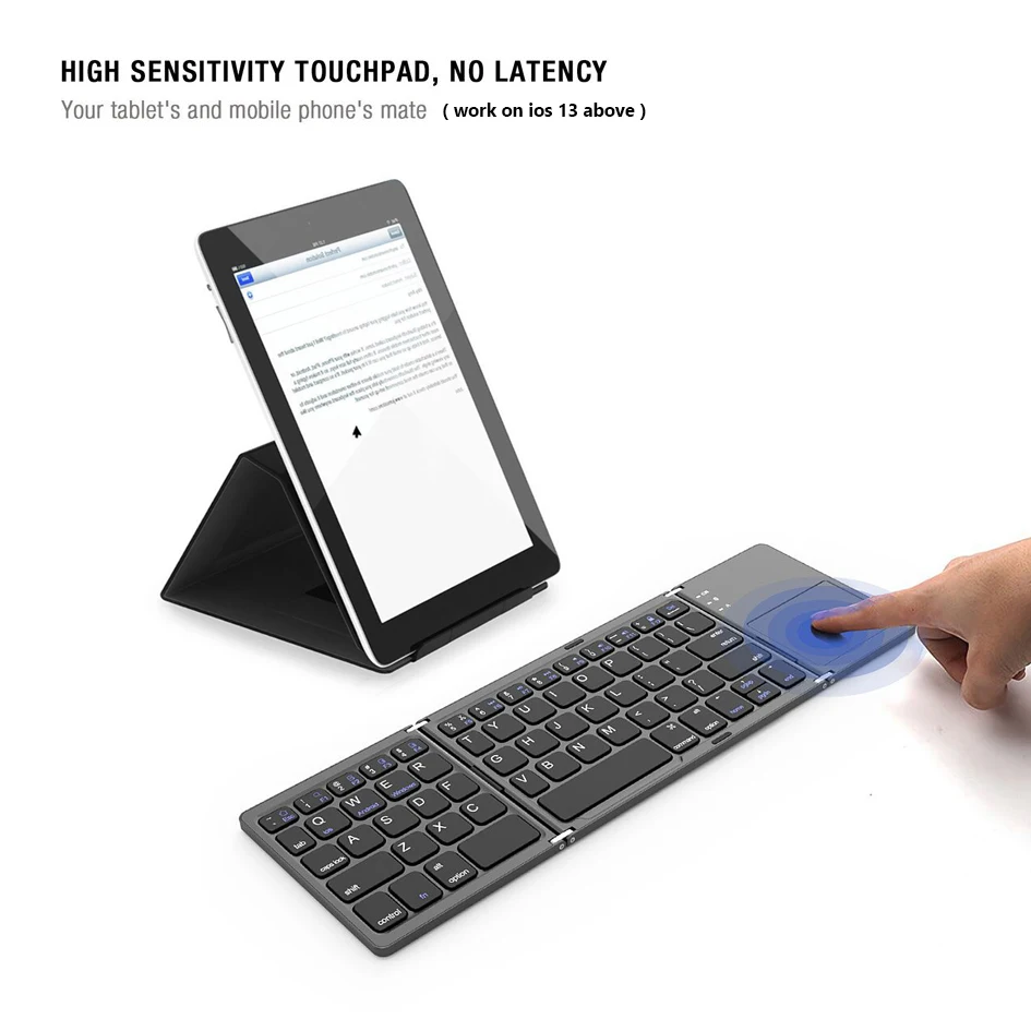 AVATTO Brasil Portuguese/English B033 Mini Folding keyboard, Wireless Bluetooth Keyboard with Touchpad for Windows,Android, IOS