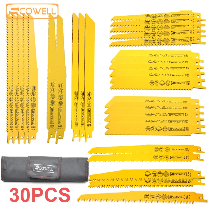 

30 Pack SCOWELL Recipe Saw Set Bi-metal Sabre Saw Blade Jigsaw Reciprocating Machine Blades For Wood Metal DIY Tools Recplaced