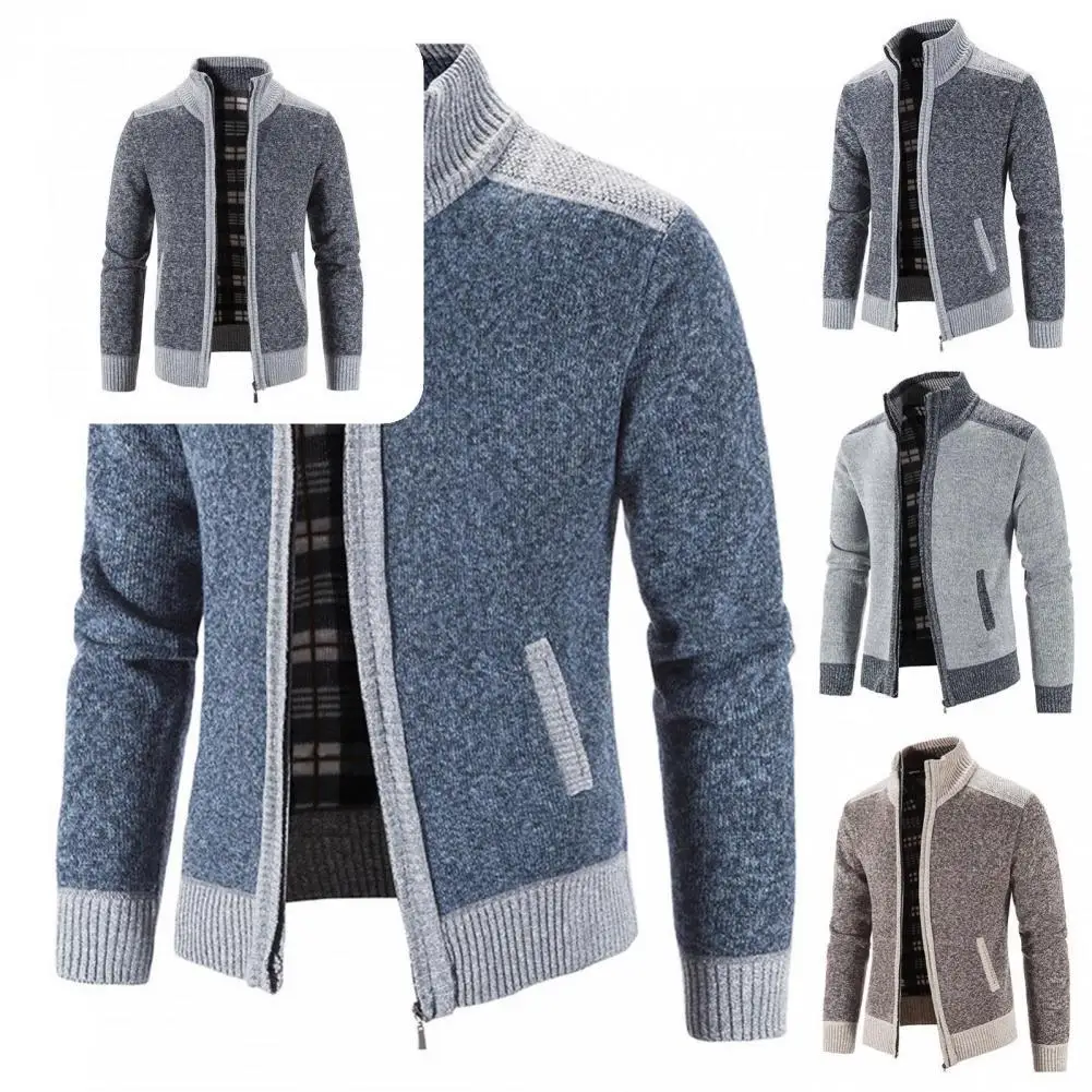 

2021 Autumn Winter Men Wool Sweater Zipper Knitted Cardigan Jacket Coat Slim Stand Collar Warm Casual Knitwear Fashion Pullover