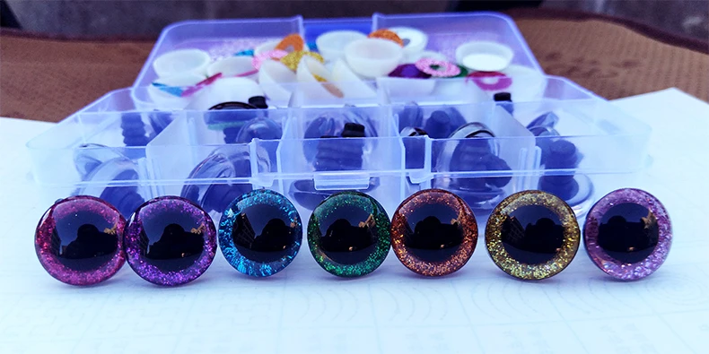 30pcs/Box Clear 3D Glitter Safety Eyes For Toys Puppet Crochet Plastic Safety Toy Eyes Mix Size 9/10/12/14/16mm Amigurumi