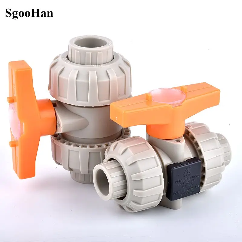 I.D 20~63mm PPH Double Union Ball Valve Water Pipe Fittings Garden Home Water Pipe Connector Aquarium Fish Tank Tube Adapter