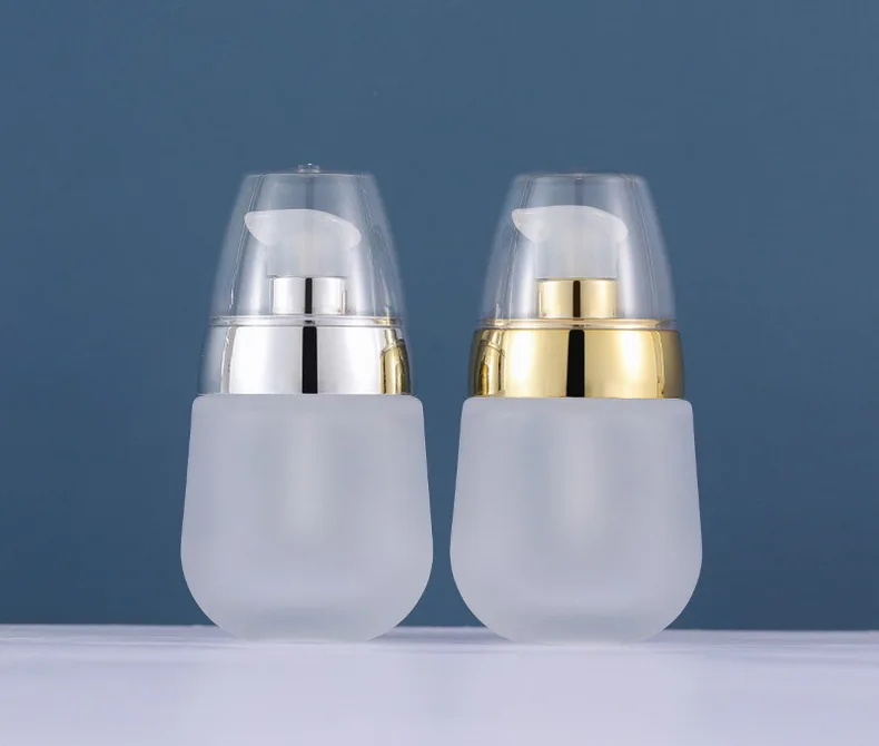 30ml Portable Frosted Clear Glass Lotion Cosmetic Toner Serum Bottle Gold Silver Lid Beauty Makeup Accessories Supplies