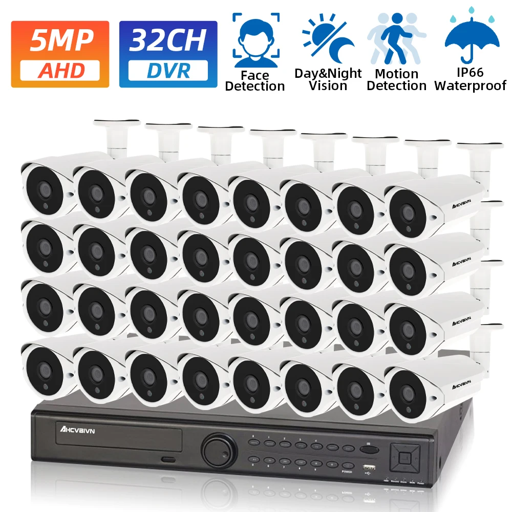 32CH 5MP HD Face Detection AHD DVR Home Security Camera System 5mp IP66 Outside Day Night Bullet Cameras Surveillance CCTV Kit