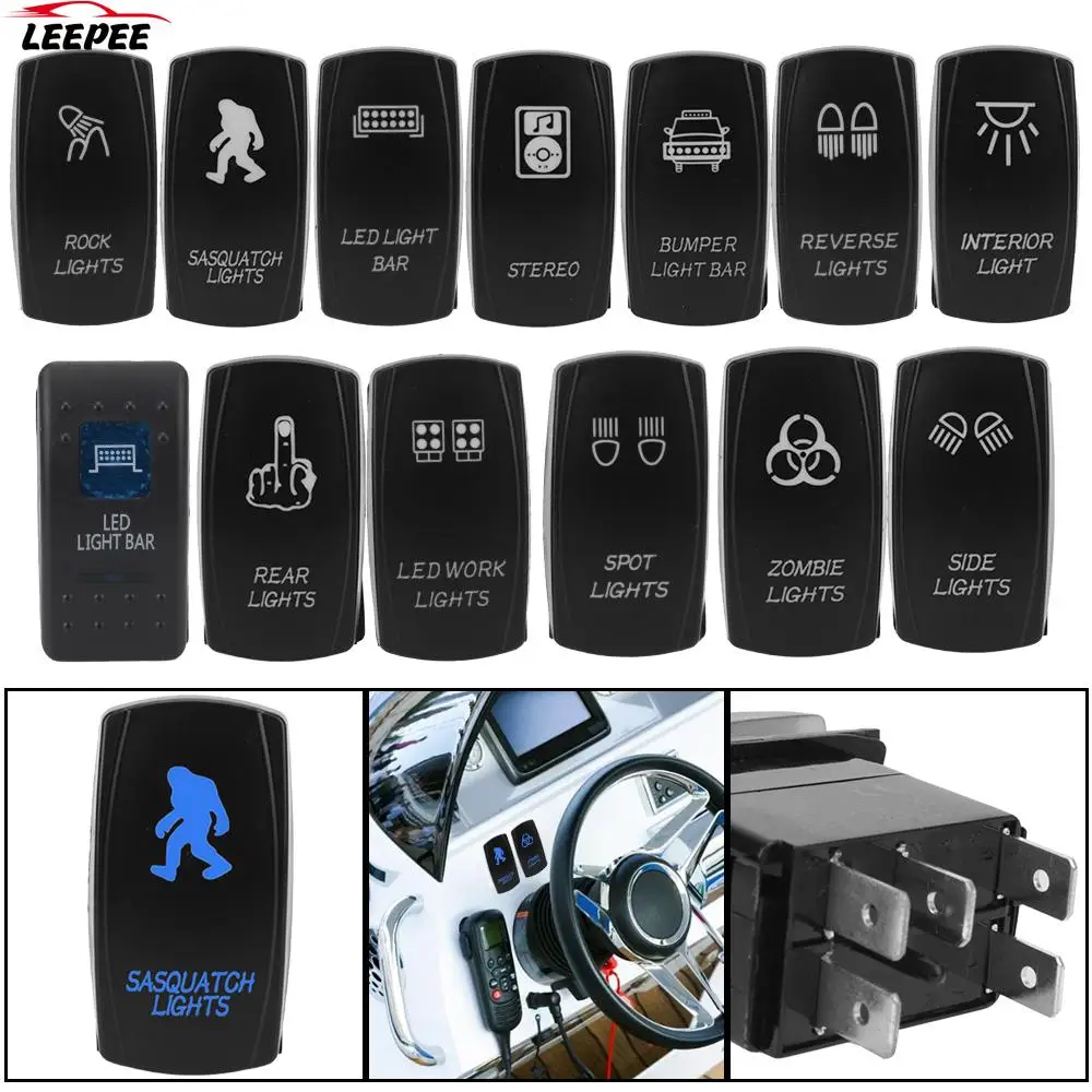 Car Boat Truck Rocker Switch Waterpoof ON-OFF Blue LED SPST Carling Switch 12V 24V Universal 1pc 5 Pin Marine Switch