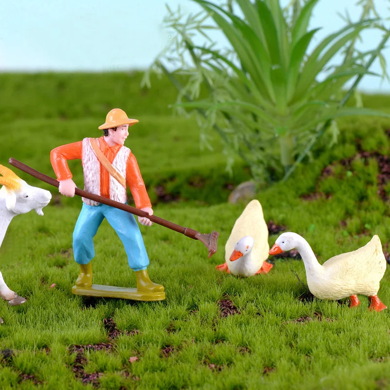 DIY Farmland Worker Pig Horse Cow Sheep Duck Animal Model Goat Figurine Home Decor Miniature Fairy Garden Decoration Accessories