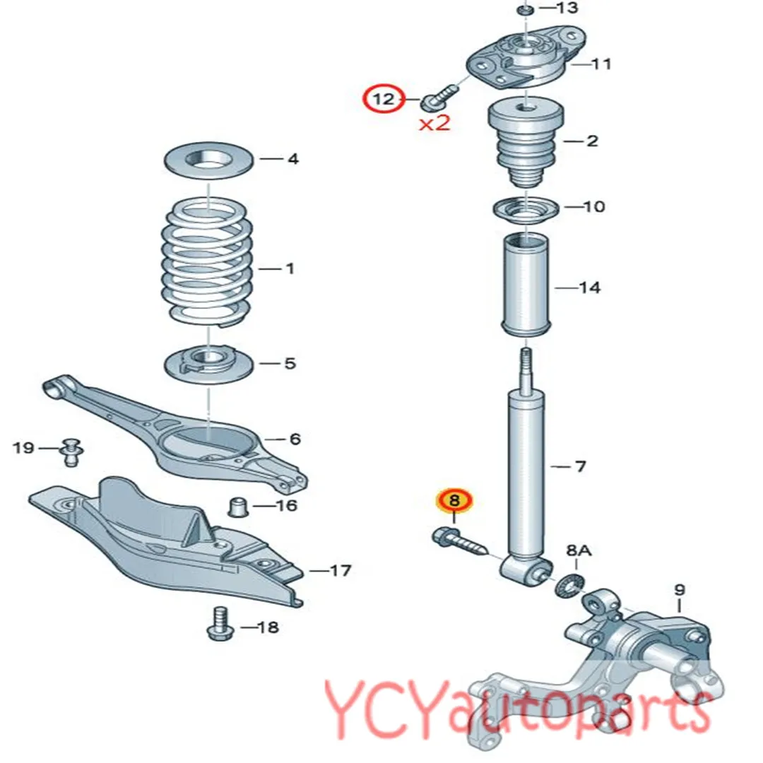 Rear Shock Damper Top Mount Bolt Kit Suspension Fit For VW Beetle Jetta Golf Plus Touran AUDI A3 S3 Skoda Octavia Seat Altea