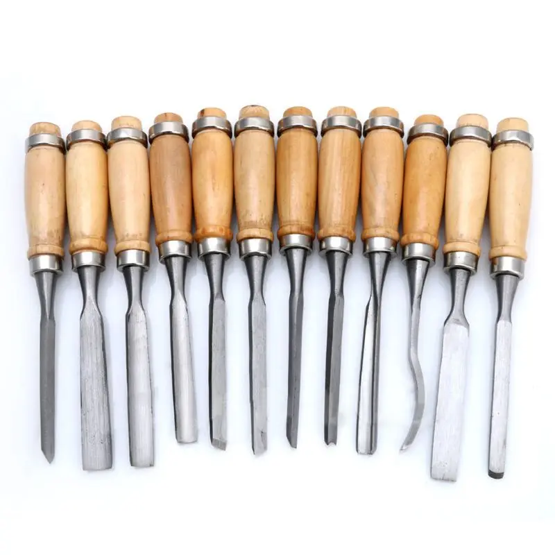 12Pcs Wood Carving Hand Chisel Woodworking Tool Set Woodworkers Gouges