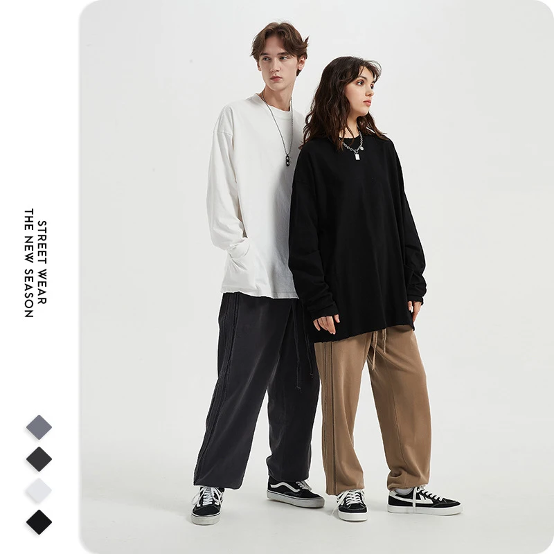 

2157 High Quality Men T-Shirts Streetwear 250g Heavy Weight Premium Cotton Chic Hip Hop Cool Solid Color Long Sleeve Tees Tops