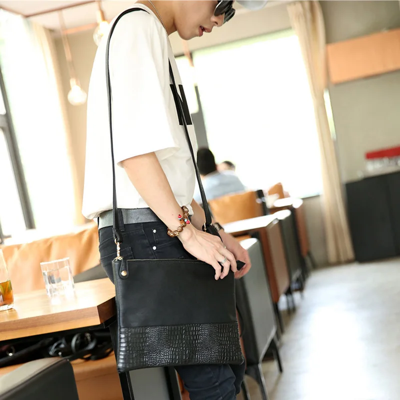 Men Leather Day Clutch Envelope Hand Bag Alligator Patchwork Business Male Bags Vintage Soft Large Office Wallet For Phone XA70C