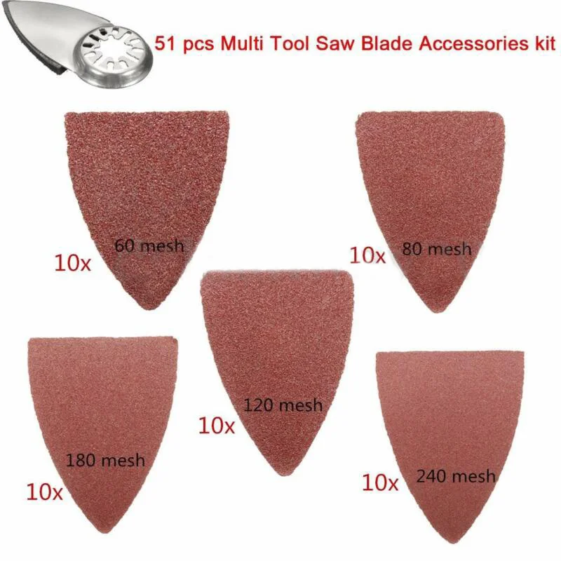 50PCS fogli abrasivi a triangolo in carta vetrata 38*52mm carta abrasiva abrasiva a disco abrasivo a strappo con tampone abrasivo