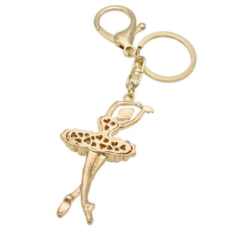 Newest Fashion Crystal Ballet Gift Key Chain Gold Plated Charm Dancing Girls Ballerina Keychain