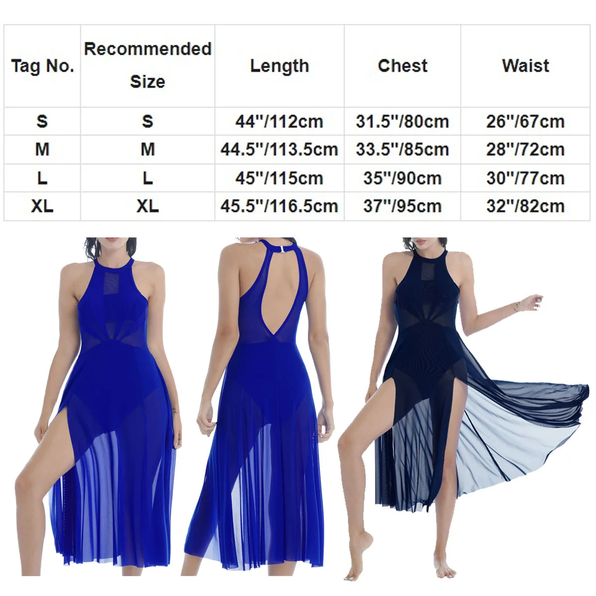 Feminino adulto vestido de dança lírica sem mangas ilusão malha divisão flowy ballet collant saia dancewear