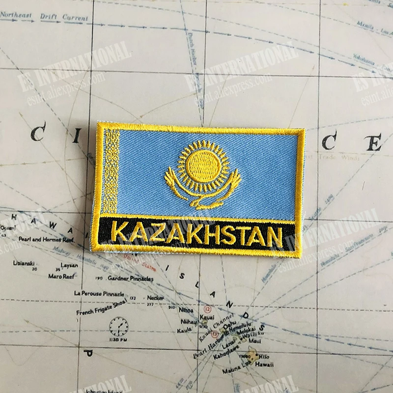 KAZAKHSTAN  National Flag Embroidery Patches Badge Shield And Square Shape Pin One Set On The Cloth Armband Backpack Decoration