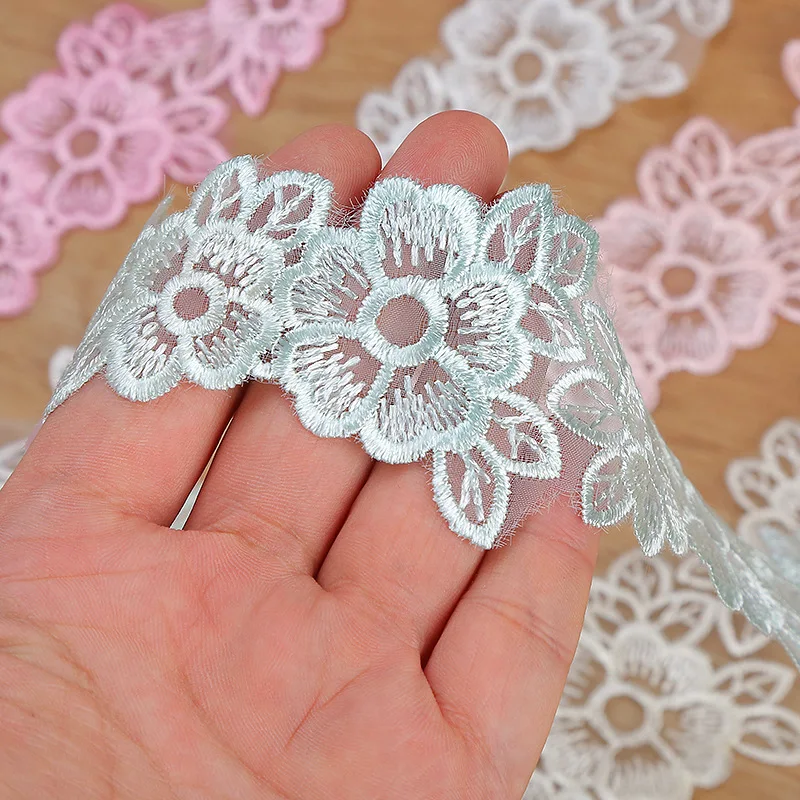 5CM Width Embroidered Organza Flower Lace Trim Ribbons Fabric  DIY Sewing Handmade Craft Materials Clothes Accessories Home Deco