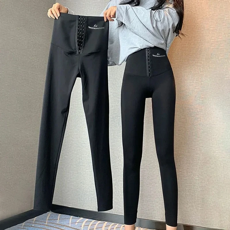 Cintura alta preta Espartilho Leggings Mulheres Cintura Alta Casual Skinny Pantalones Ginásio Esporte Stretch Capris Magro Comprimento Do Tornozelo