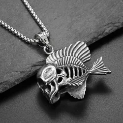 Charm Skeleton Fish Pendant Necklace Hip Hop Rock Fashionable Men Women Simple Necklace Sweater Chain Accessories Jewelry